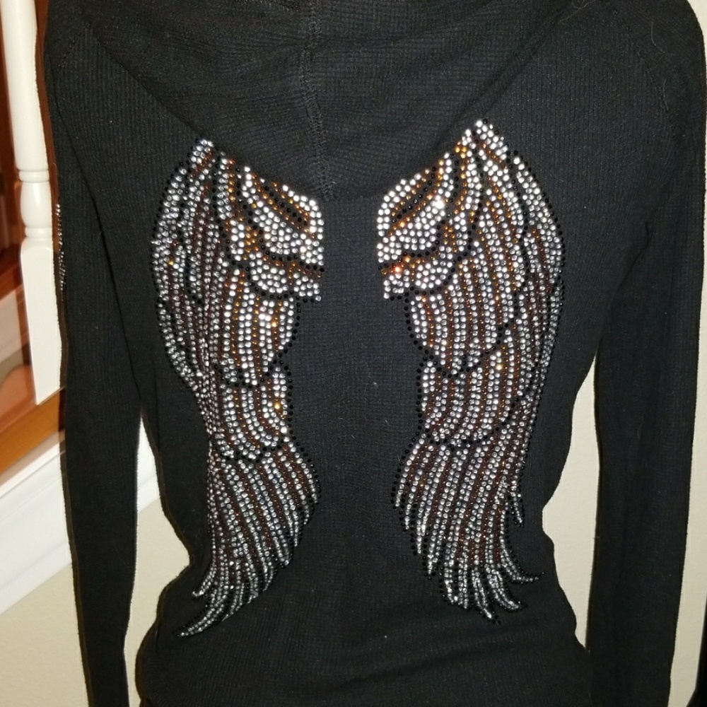 Black angel winged hooded jacket